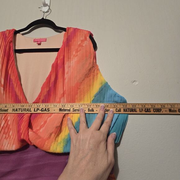 Flying Tomato Shore Vacays Rainbow Chiffon Maxi Dress Womens 2X Pleated Ruched - Picture 8 of 12